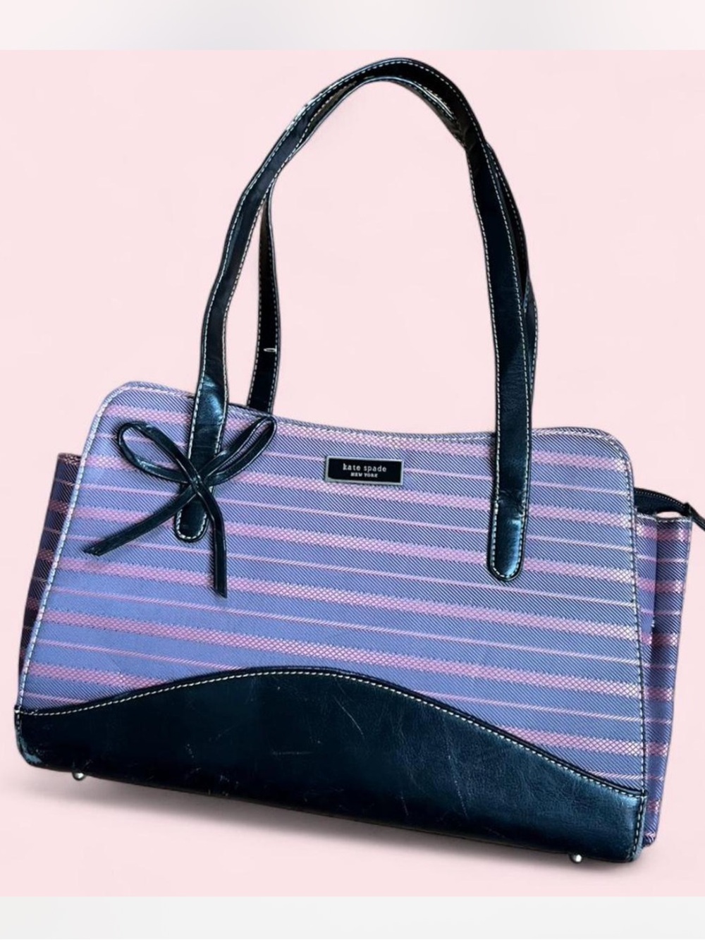 kate spade Purple Stripe Shoulder Tote with Black Trim